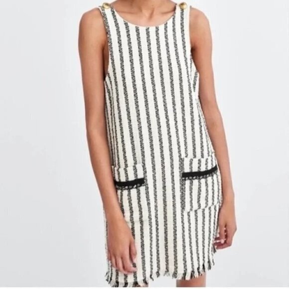 Zara TRF Dresses & Skirts - Zara TRF Striped Sleeveless Mini Sheath Dress - Black/White, Size Large NWT